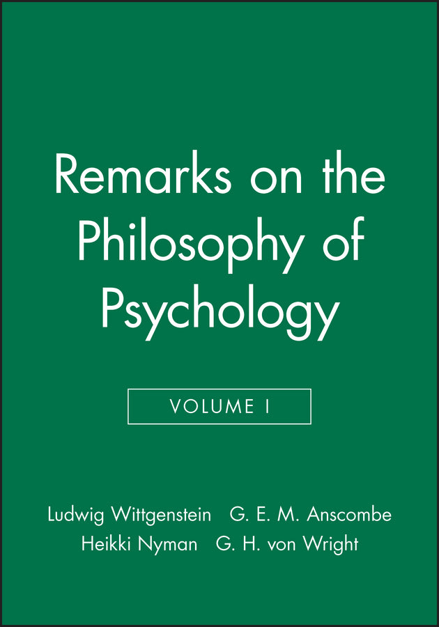 Remarks on the Philosophy of Psychology, Volume 1 cover