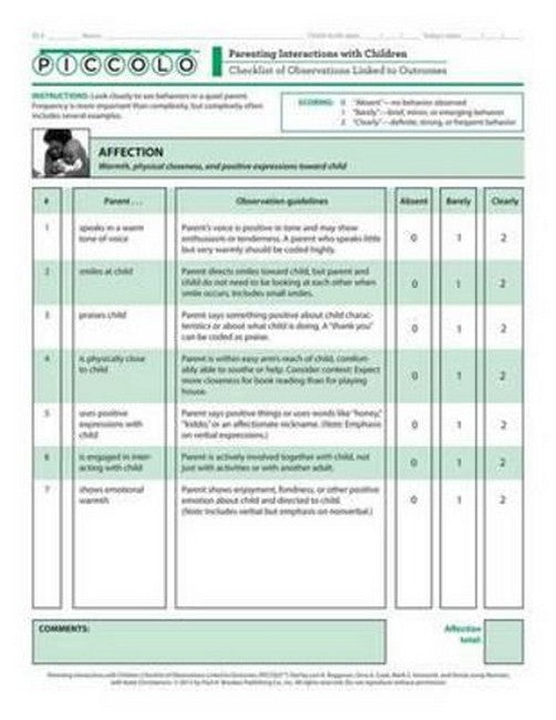 Parenting Interactions with Children: Checklist of Observations Linked to Outcomes (PICCOLO (TM)) Tool cover
