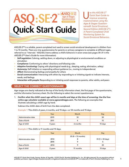 Ages & Stages Questionnaires (R): Social-Emotional (ASQ (R):SE-2): Quick Start Guide (English) cover