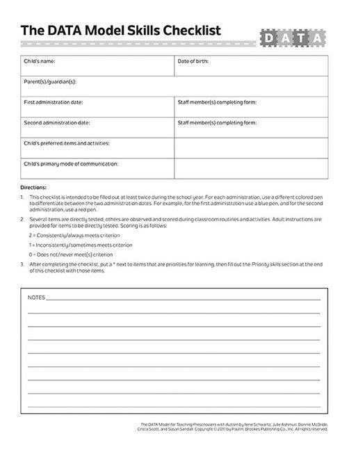 The DATA Model Skills Checklist cover
