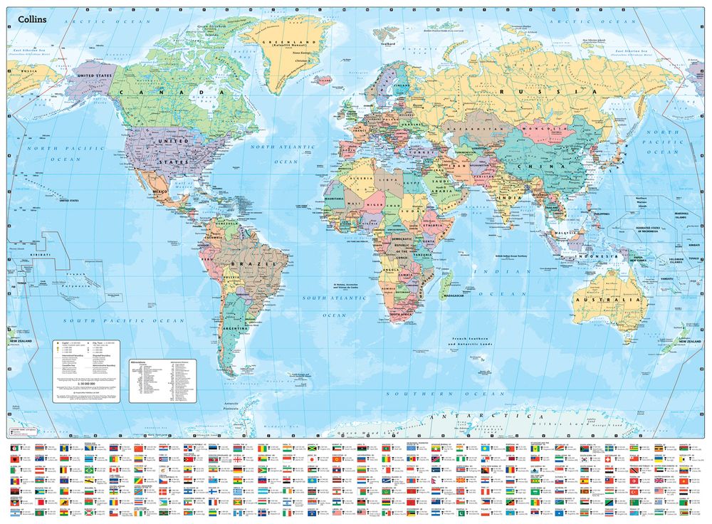 Collins World Wall Laminated Map