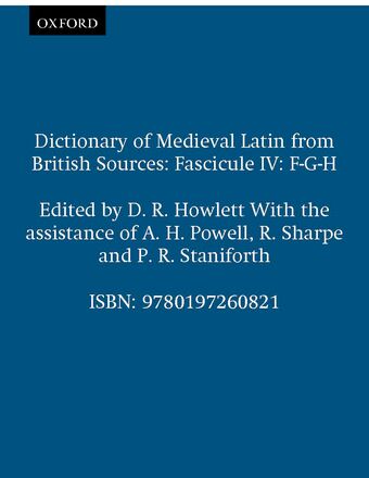 Dictionary of Medieval Latin from British Sources, Fascicule IV: F-G-H book cover