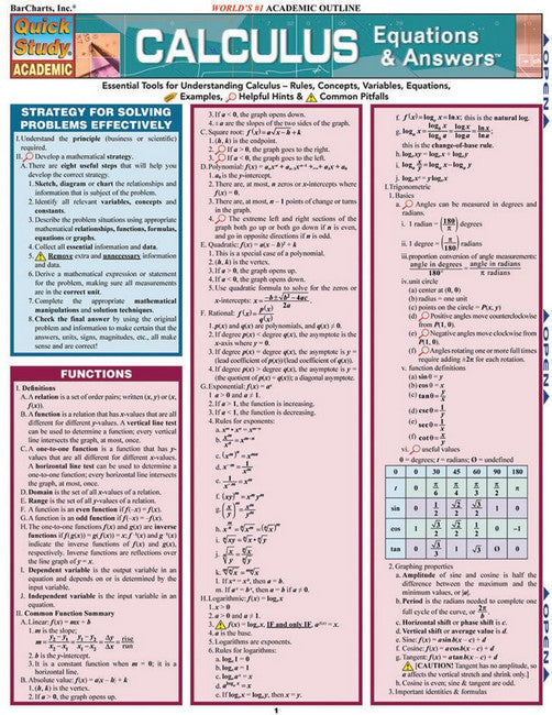 Calculus Equations & Answers cover