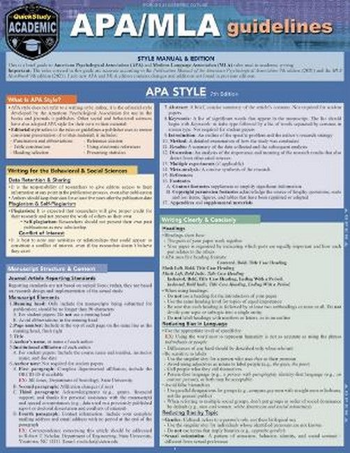 Apa/MLA Guidelines - 7th/9th Editions Style Reference for Writing cover