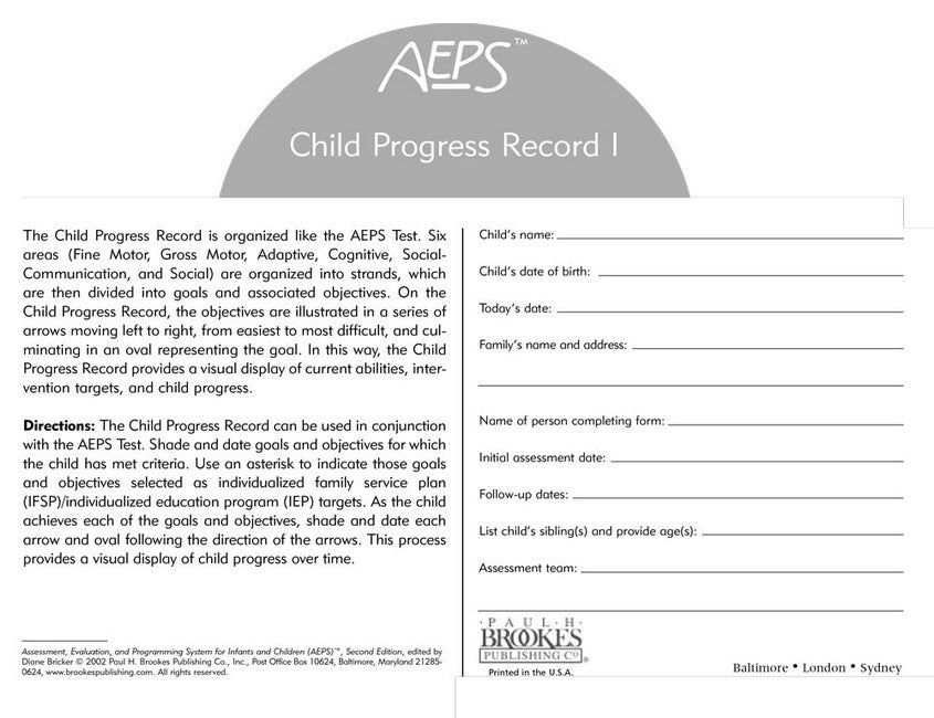 Assessment, Evaluation, and Programming System for Infants and Children (AEPS (R)) cover