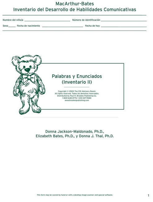 MacArthur (CDIs) Spanish:Inventario Del Desarrollo de Habilidades cover