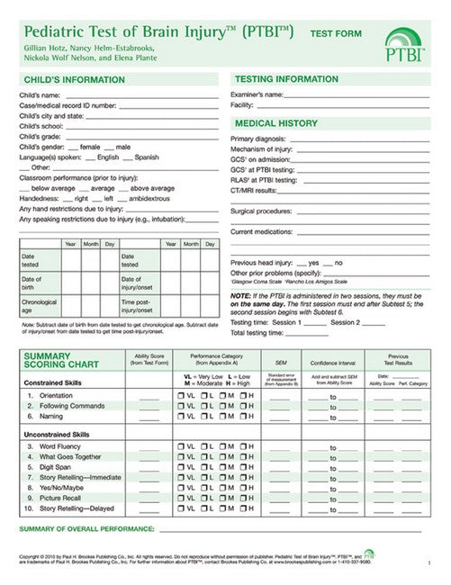 Pediatric Test of Brain Injury cover