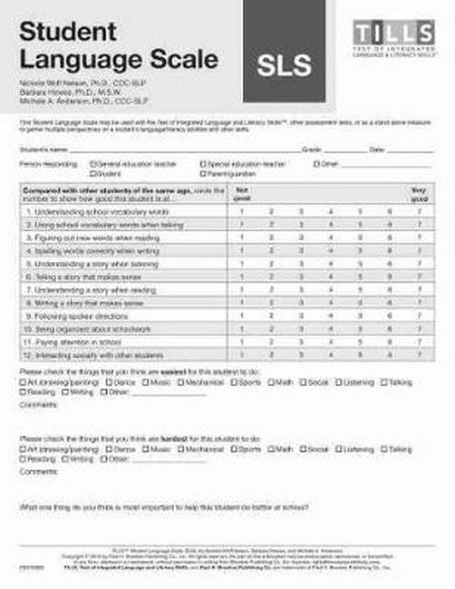 Test of Integrated Language and Literacy Skills (R) (TILLS (R)) Student Language Scale cover