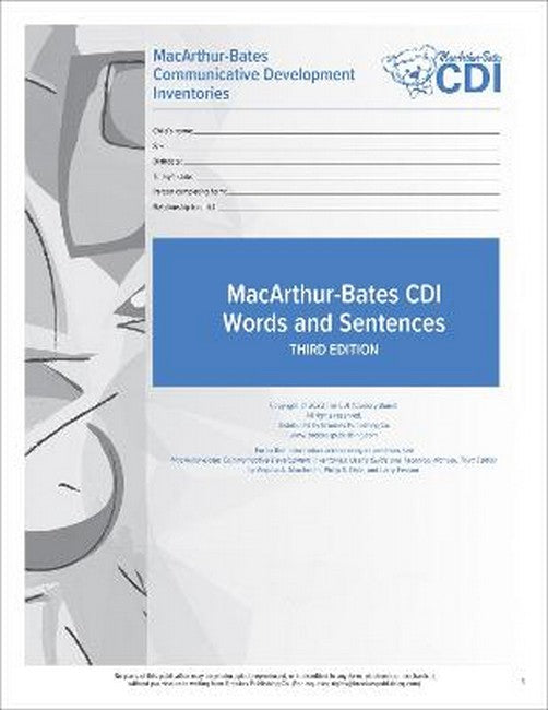 MacArthur-Bates Communicative Development Inventories (CDI) Words and Sentences Forms cover