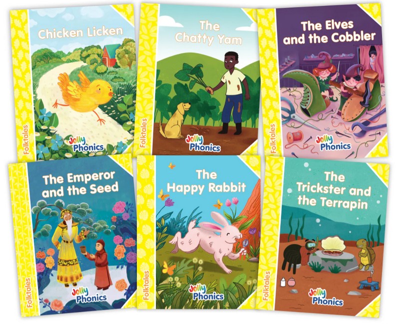 Jolly Phonics Yellow Readers (Level 2) Complete Set (1-6) in Precursive Letters (British English edition) cover