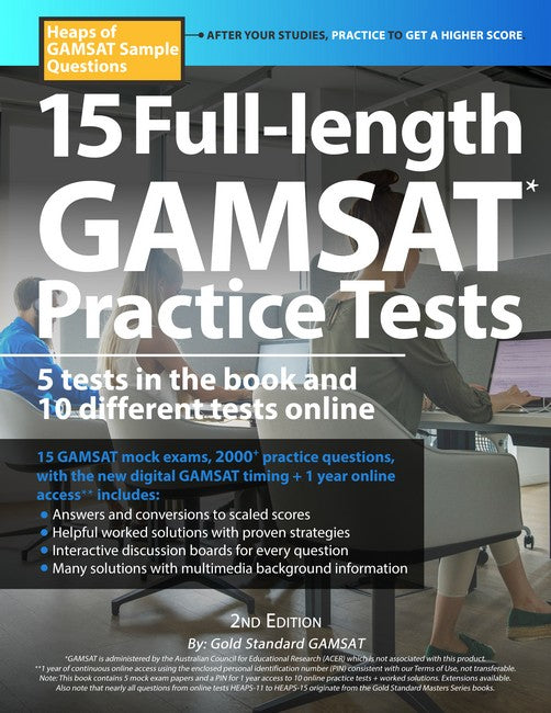 15 Full-length GAMSAT Practice Tests, Heaps of GAMSAT Sample Questions: cover