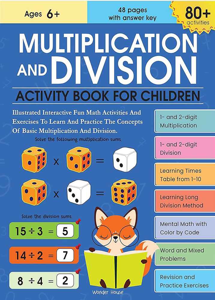 Multiplication and Division Activity Book For Children - 80+ Activities Inside book cover