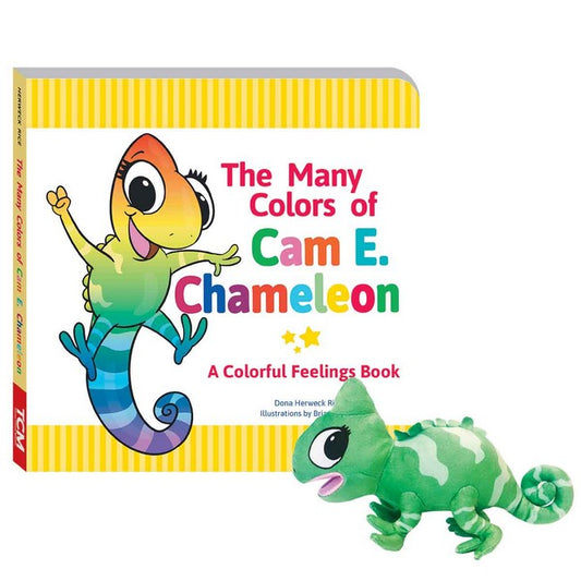 The Many Colors of Cam E. Chameleon Board Book & Plush Set cover